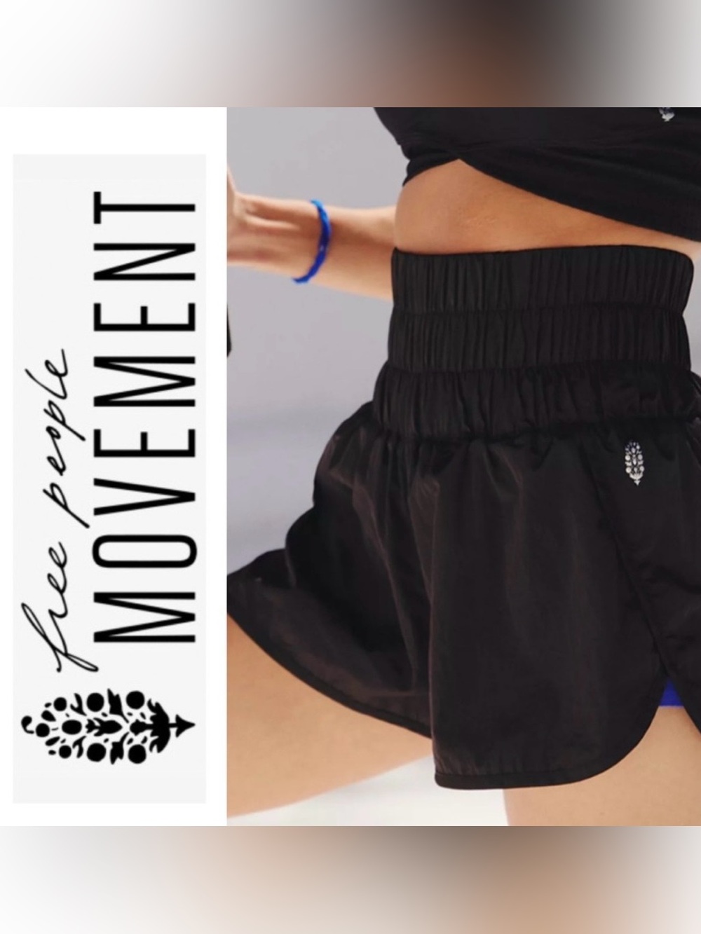 Free People Black Athletic Shorts with High Smocked Waistband
